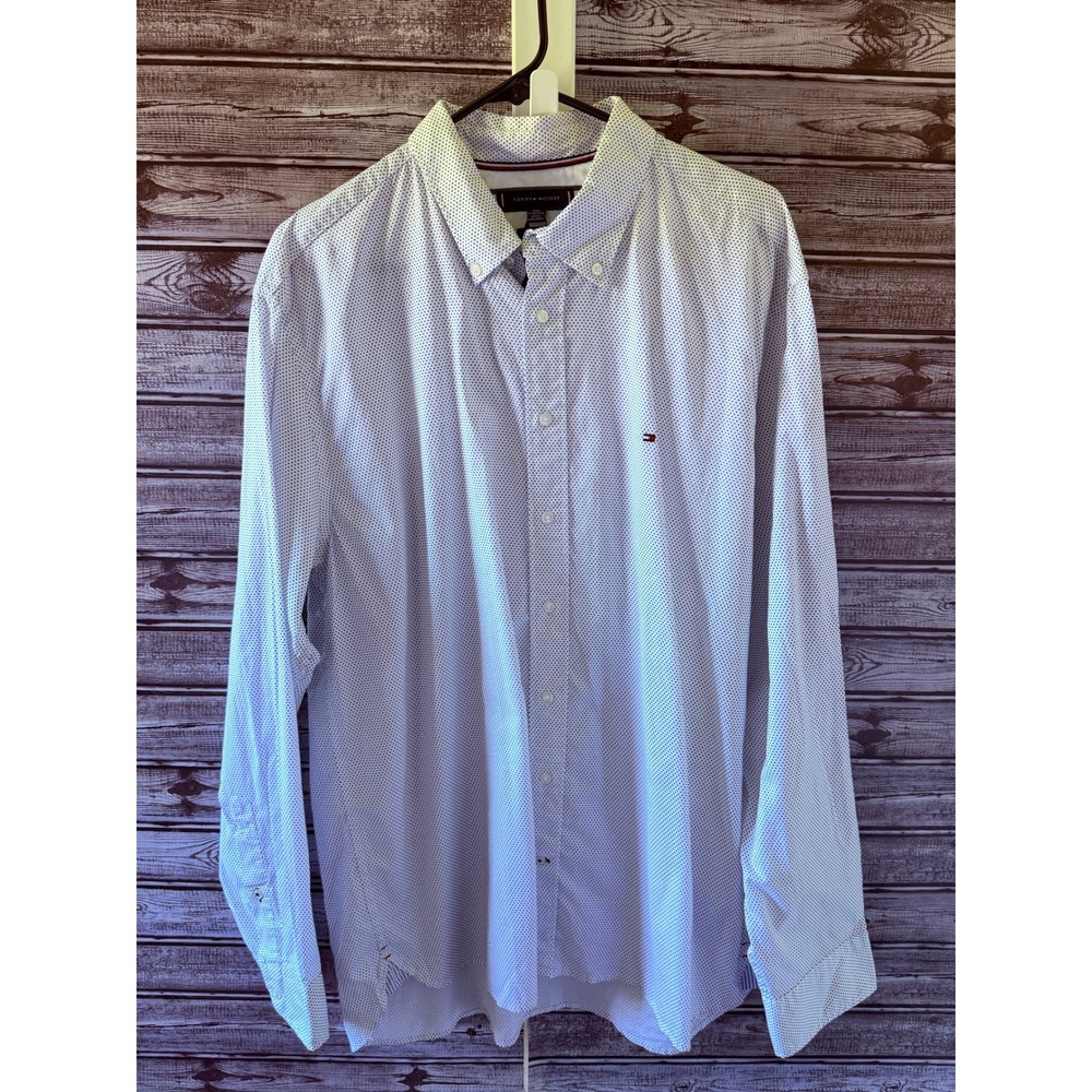 Tommy Hilfiger Men's THFlex Long-Sleeved Button-Down Shirt Size XXL White Logo